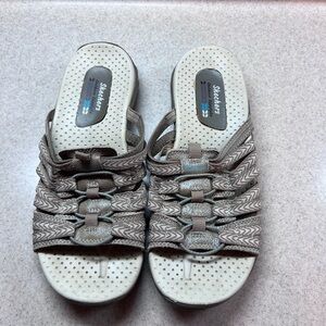 Skechers 40873 Reggae Repetition Sandals Slides Beige Tan Slip On Womens Size 8